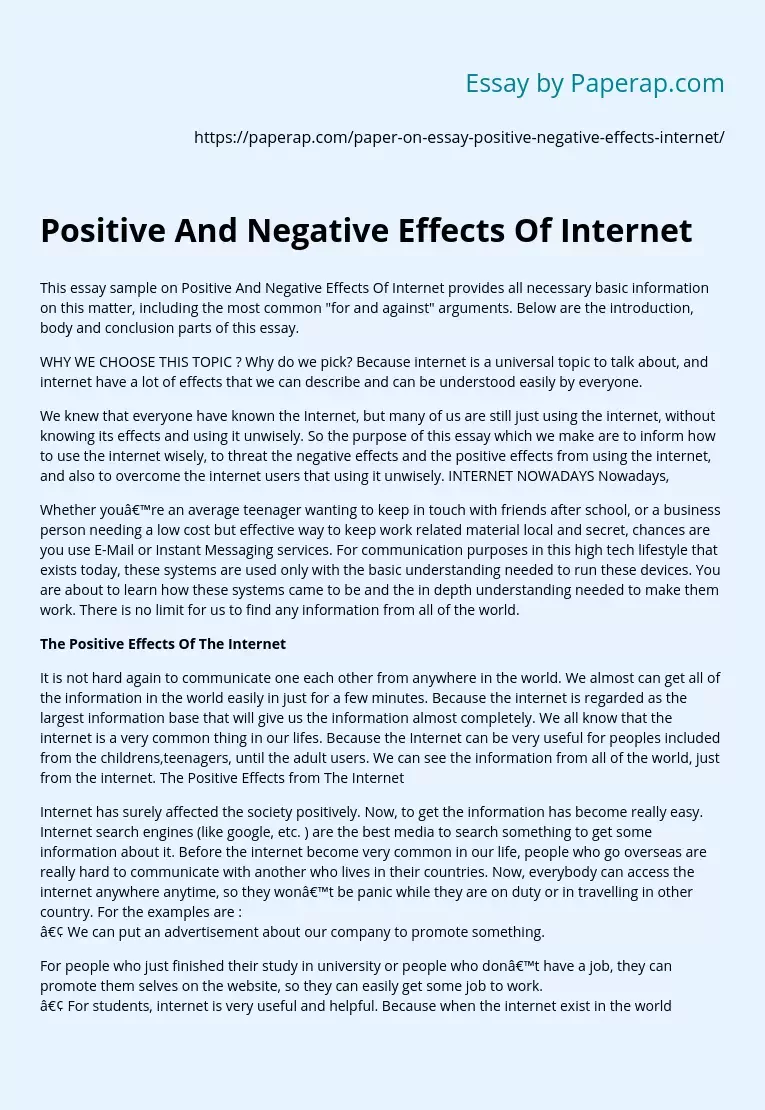 Positive And Negative Effects Of Internet