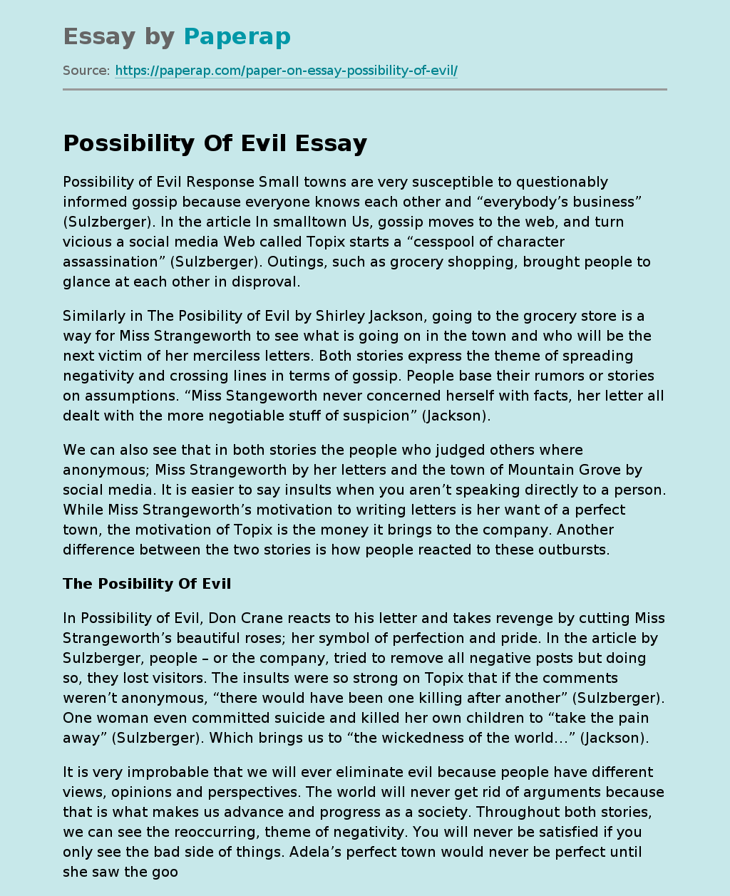 the possibility of evil essay