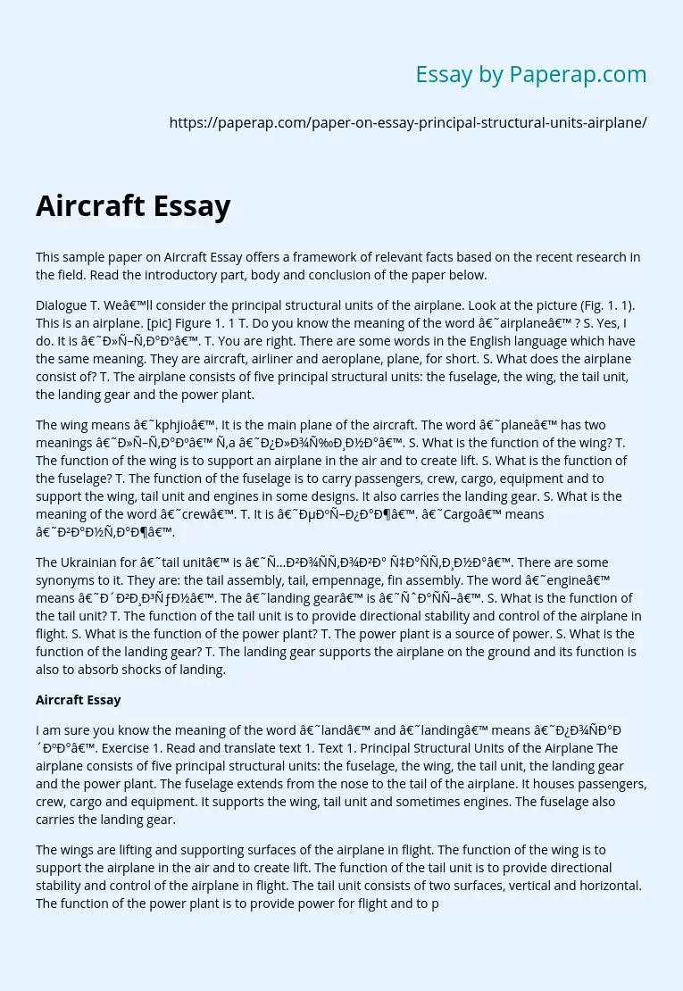 Aircraft Essay