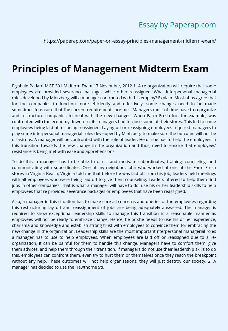 Principles of Management Midterm Exam