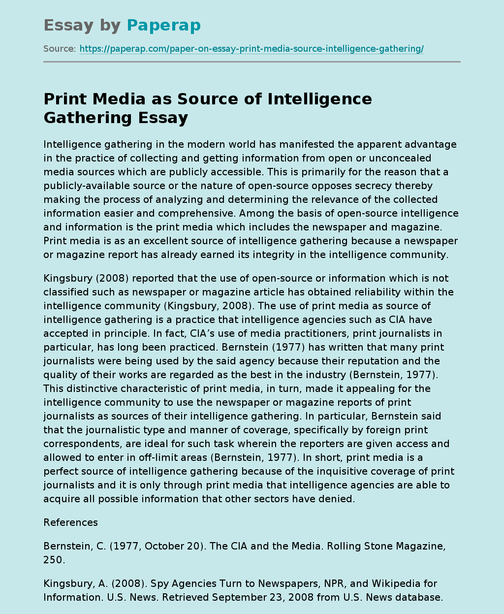 Print Media as Source of Intelligence Gathering