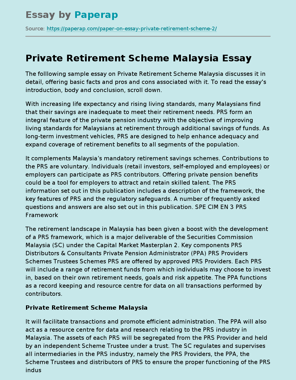 Private Retirement Scheme Malaysia