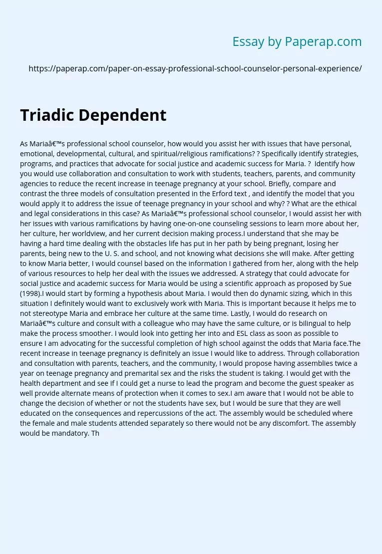 Triadic Dependent Model in School Counseling