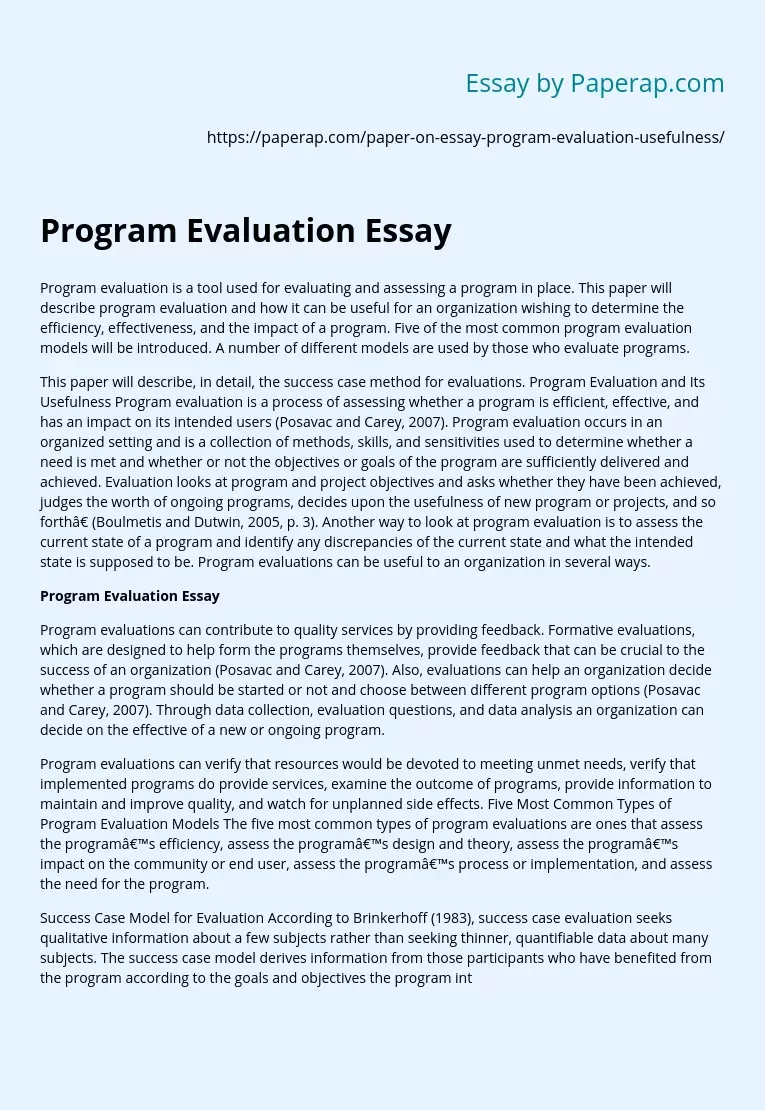 Program Evaluation Essay
