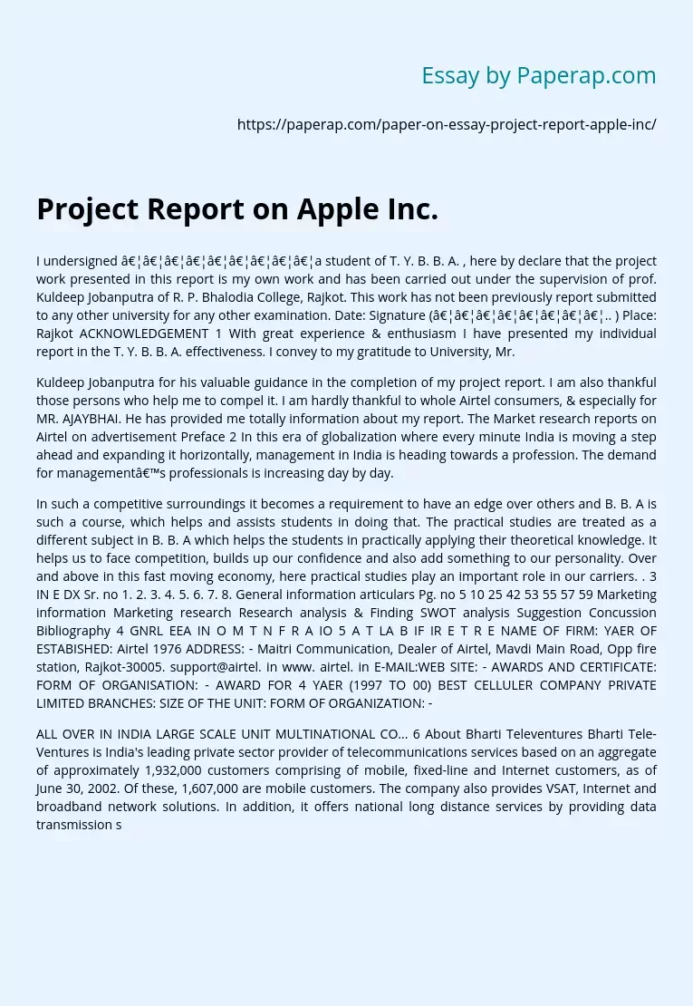 Project Report on Apple Inc.