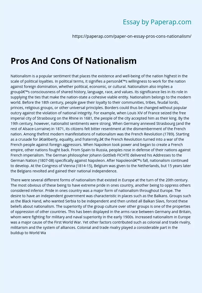 Pros And Cons Of Nationalism