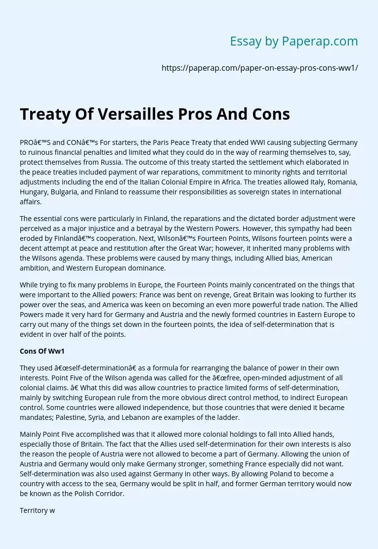 Treaty Of Versailles Pros And Cons