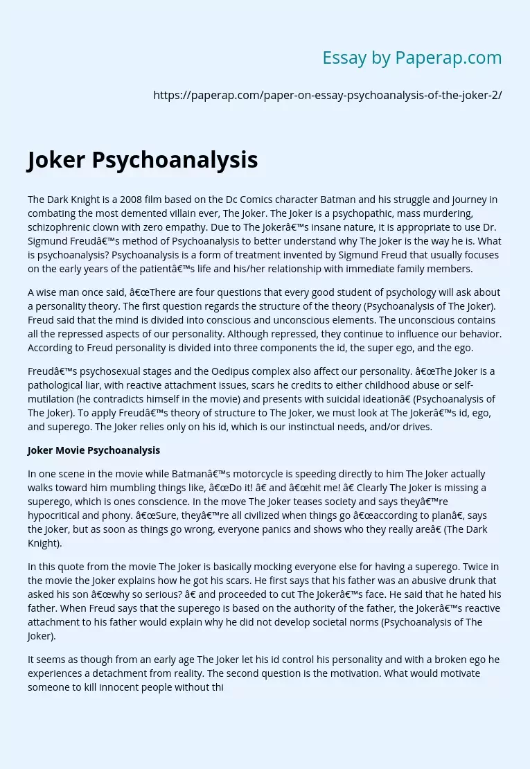 The Dark Knight and the Psychoanalysis of the Joker