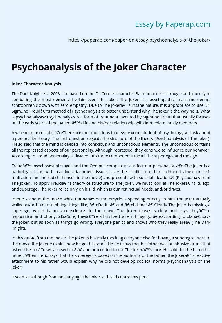 Psychoanalysis of the Joker Character
