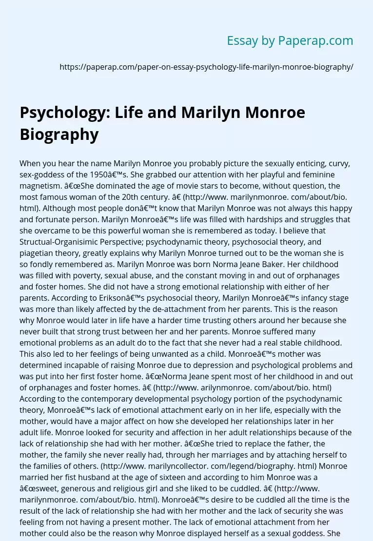 Psychology: Life and Marilyn Monroe Biography
