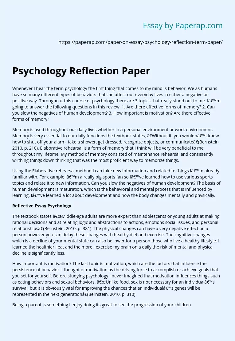 intro to psychology reflection paper