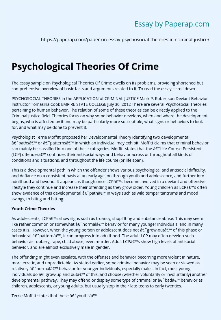 Psychological Theories Of Crime