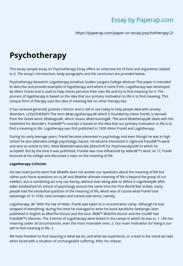 Psychotherapy: Facts and Arguments
