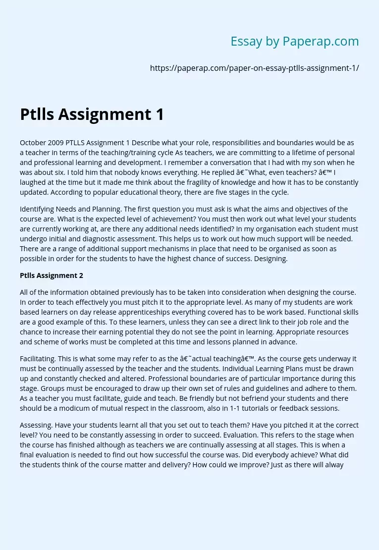 Ptlls Assignment 1