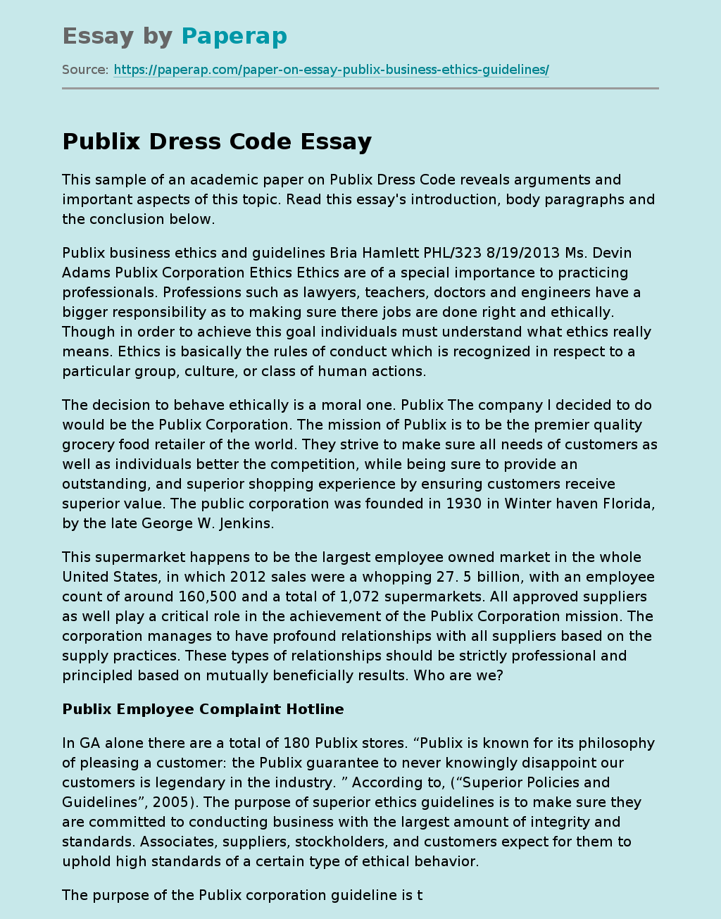 Publix Dress Code