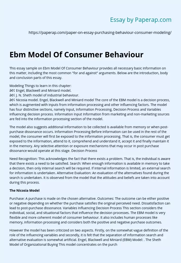 Ebm Model Of Consumer Behaviour