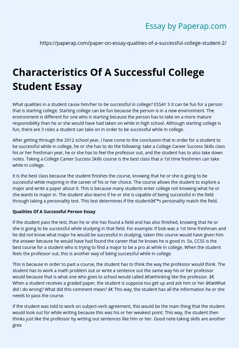 Characteristics Of A Successful College Student Essay