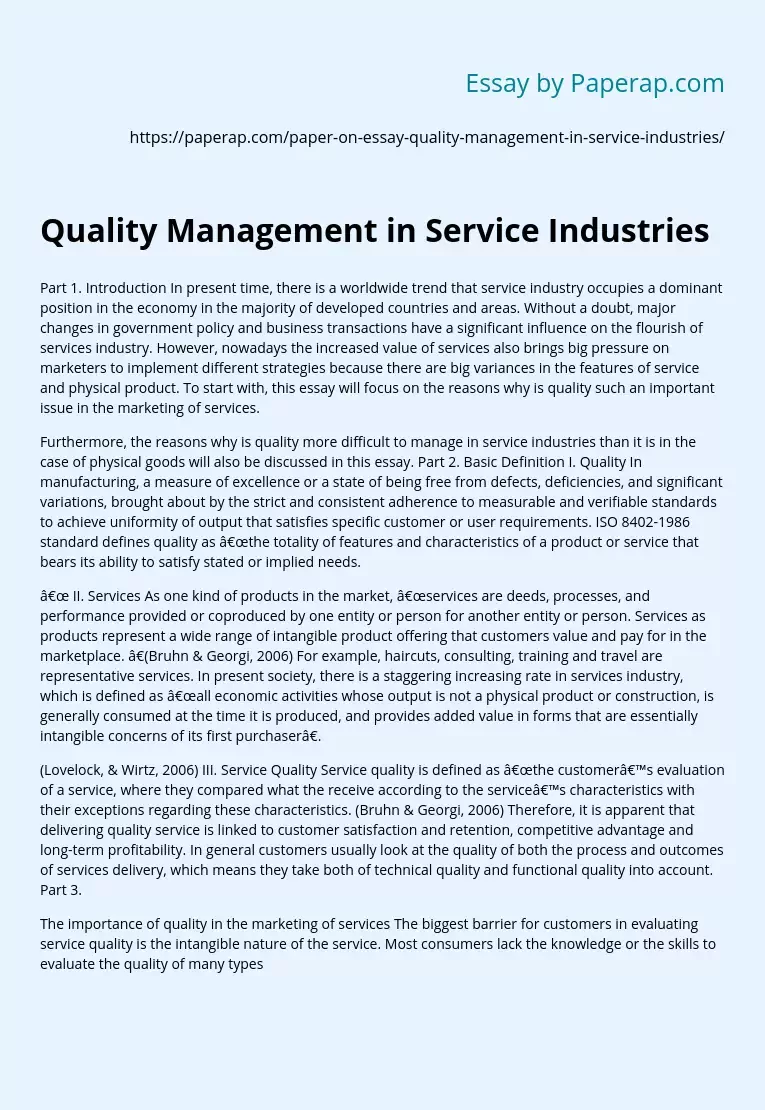 Quality Management in Service Industries