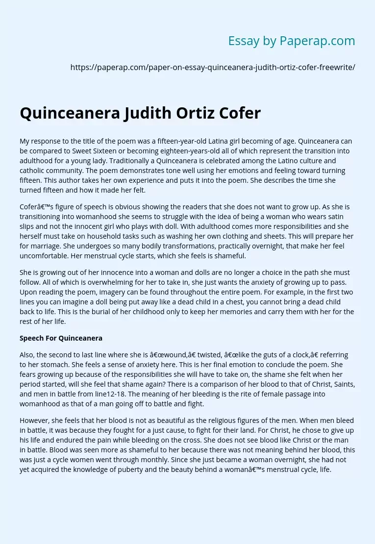 Quinceanera Judith Ortiz Cofer