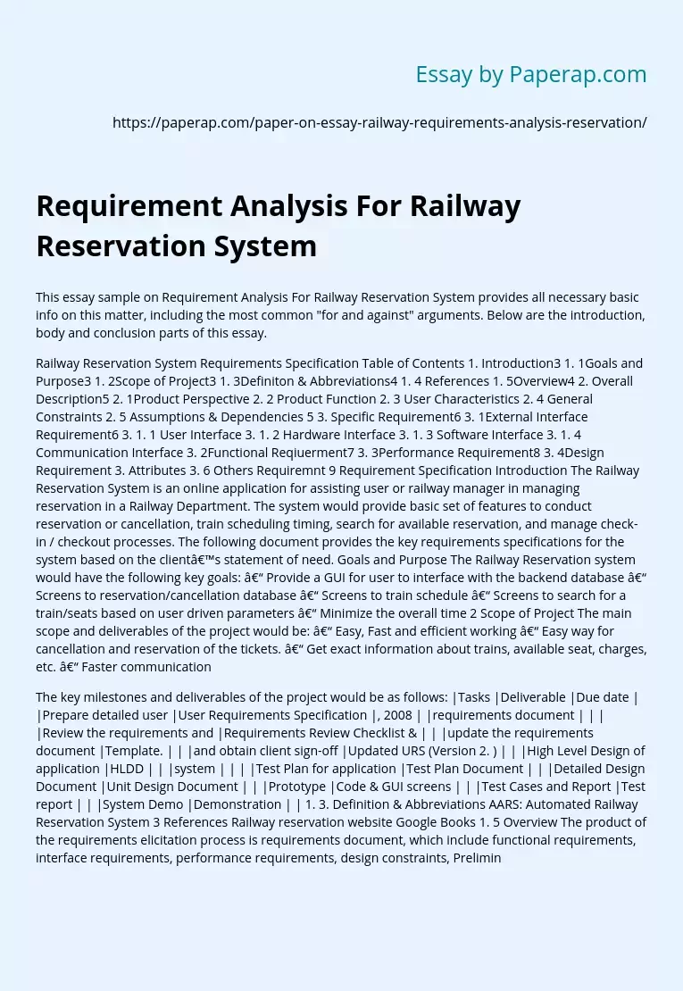 Requirement Analysis For Railway Reservation System