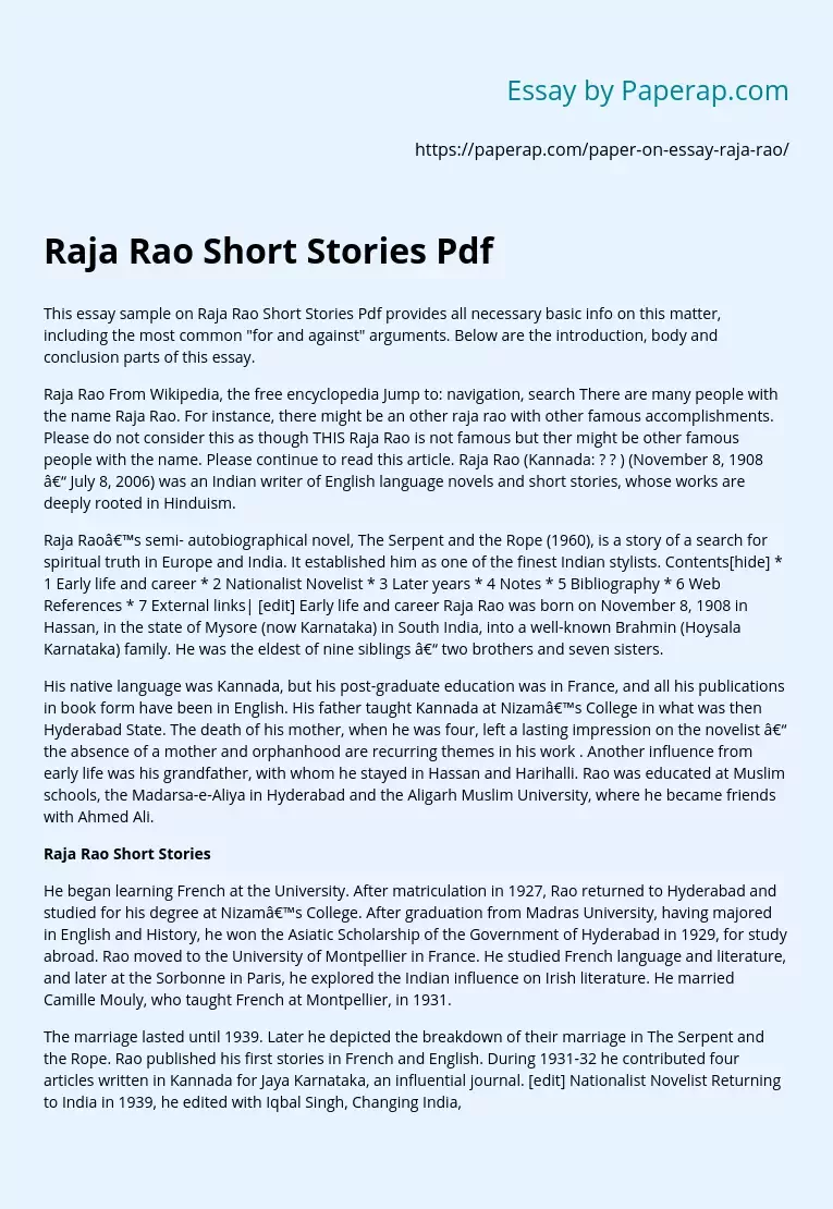 Raja Rao Short Stories Pdf