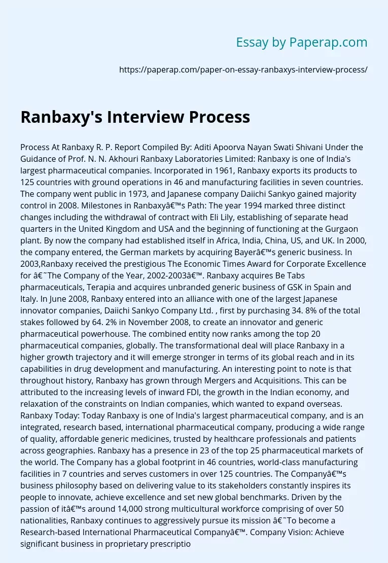 Ranbaxy's Interview Process