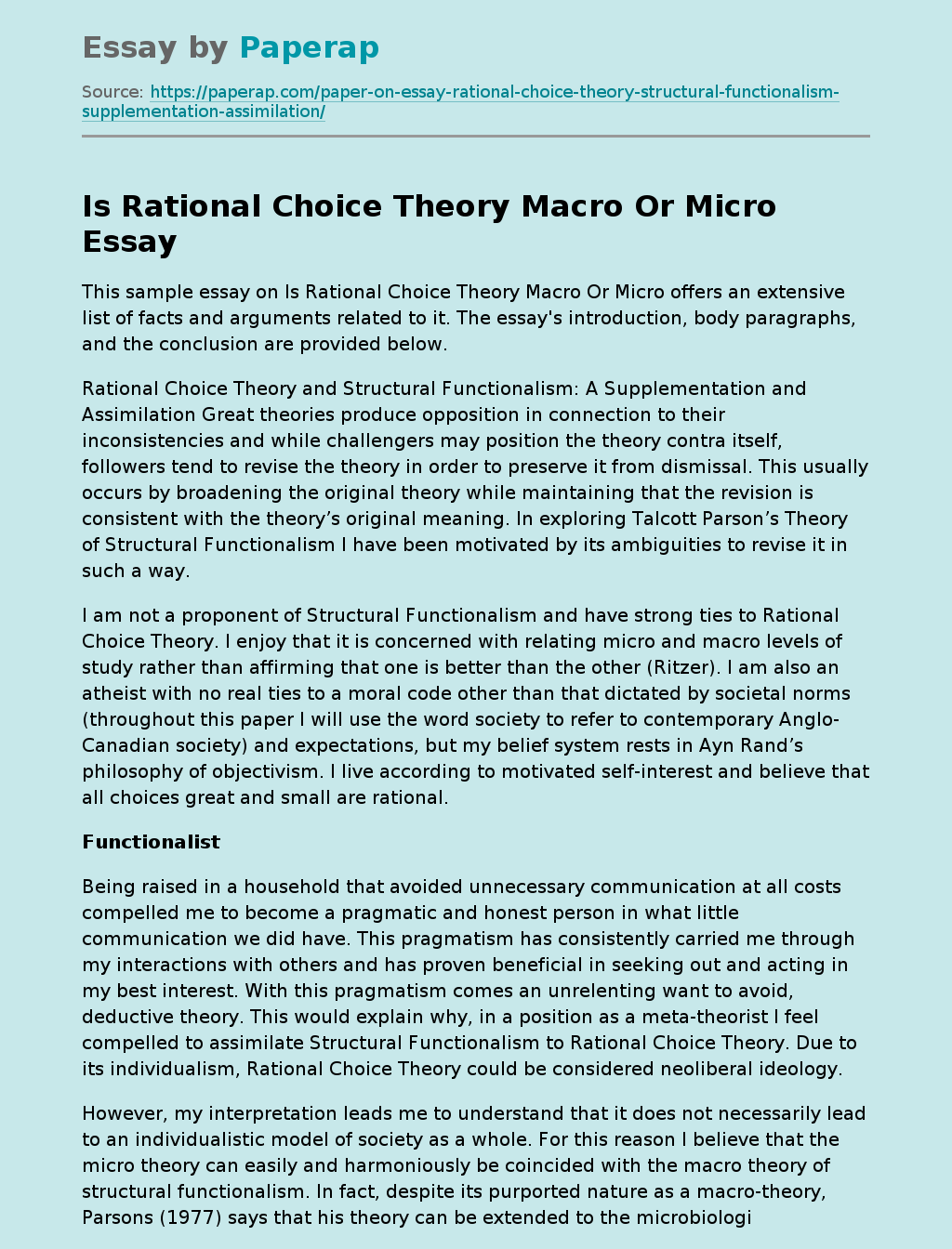 essay on rational choice theory
