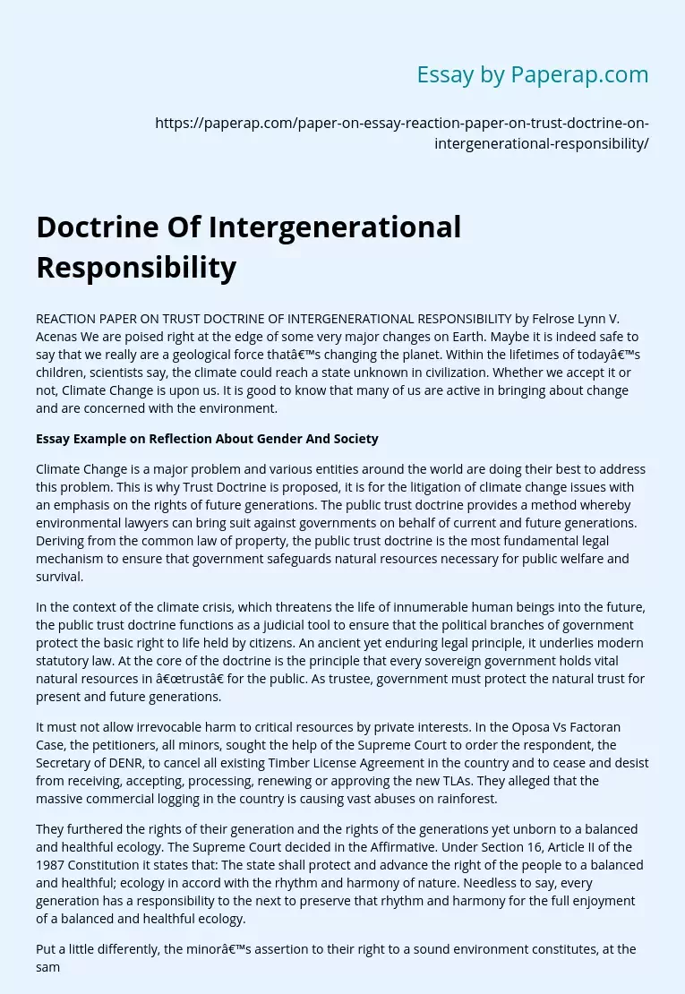 Doctrine Of Intergenerational Responsibility