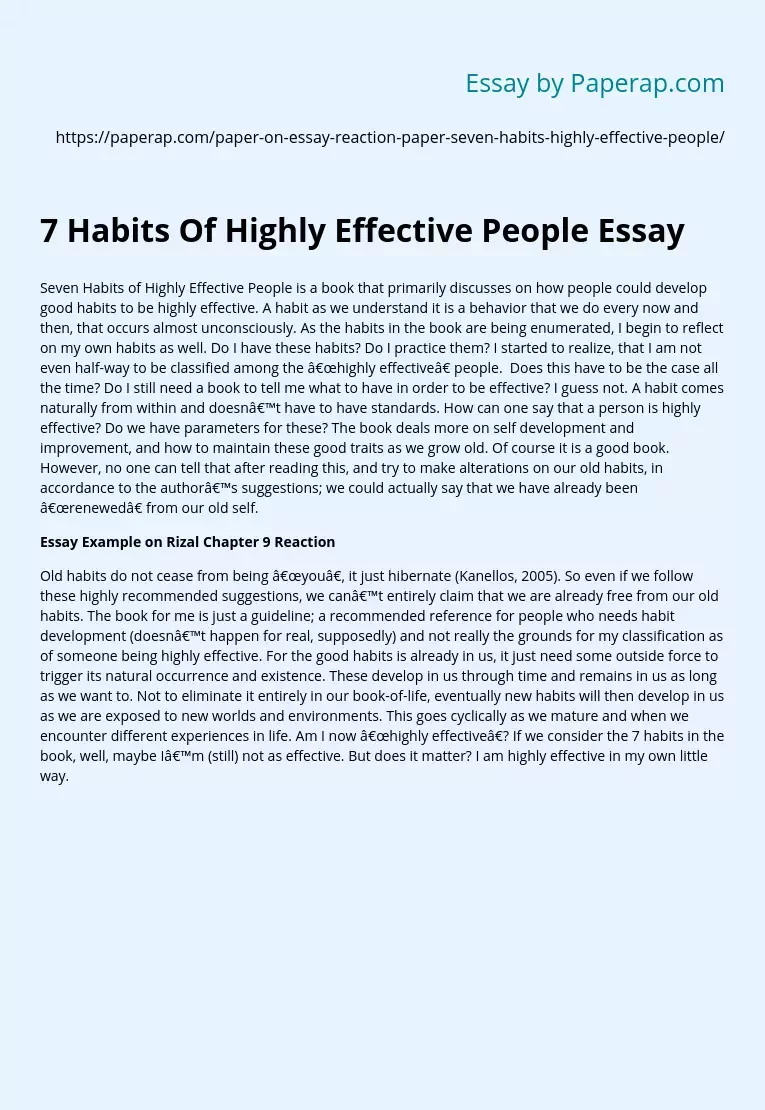7 Habits Of Highly Effective People Essay