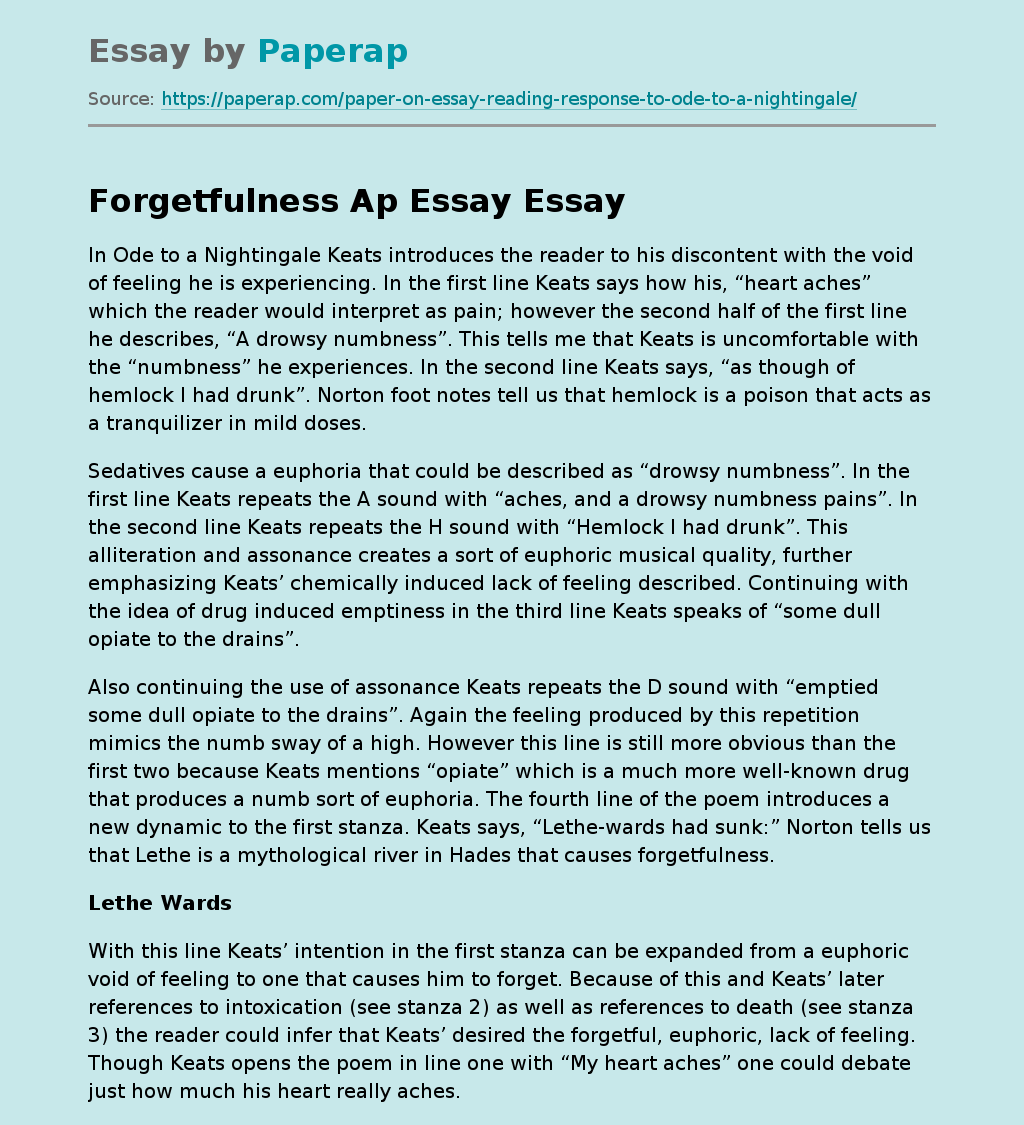 Forgetfulness Ap Essay