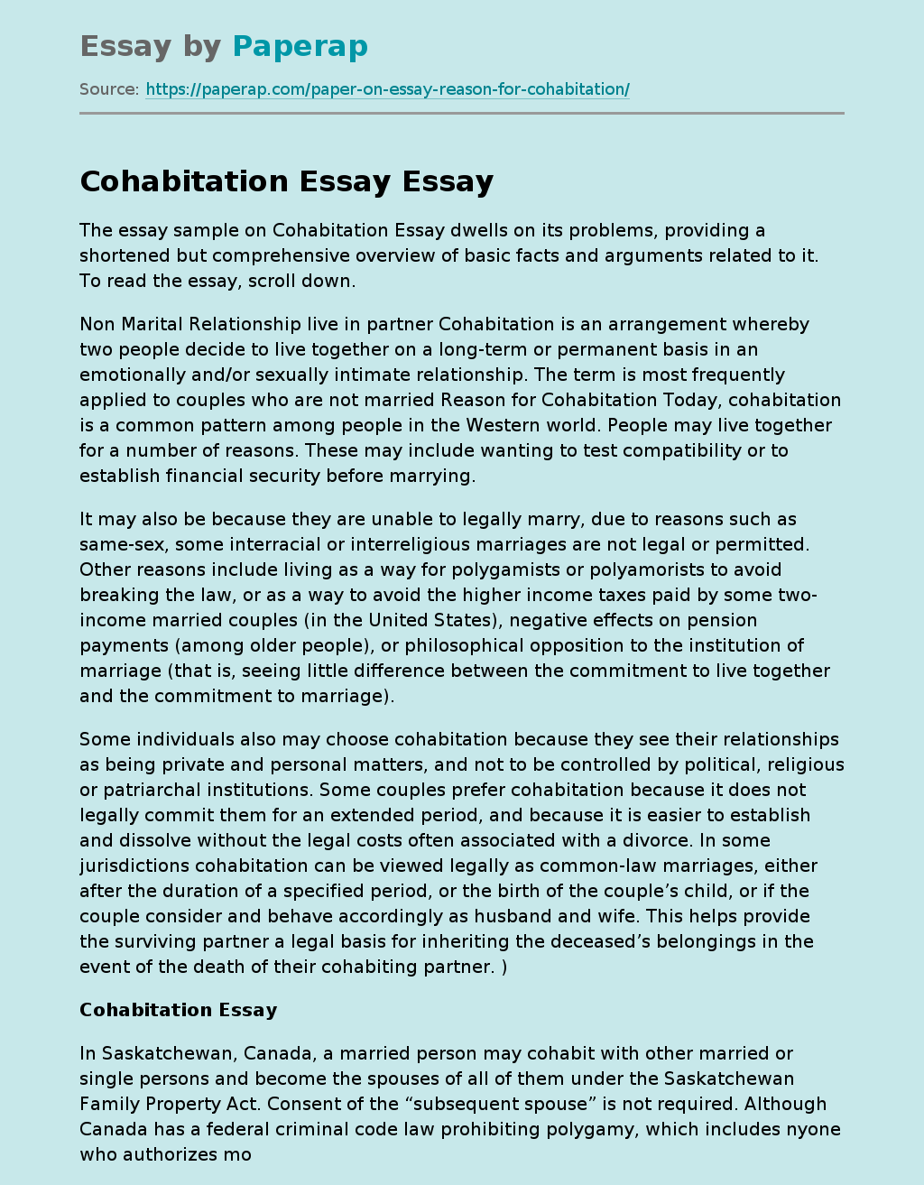 argumentative essay about cohabitation