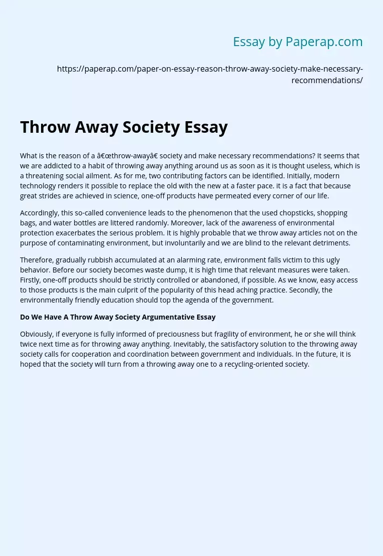 Throw Away Society Essay