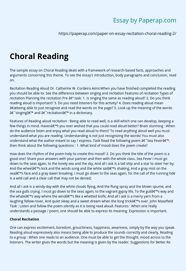 Essay on Choral Reading