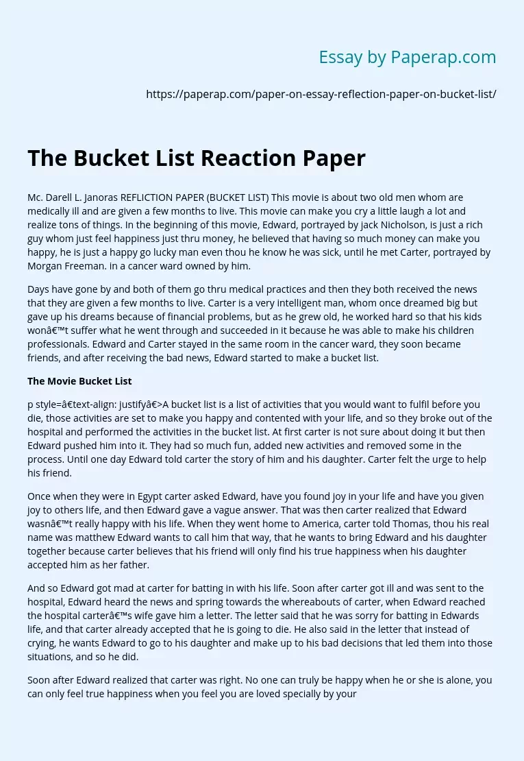 The Bucket List Reaction Paper