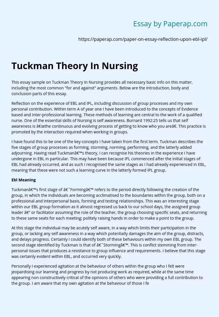 Tuckman Theory In Nursing