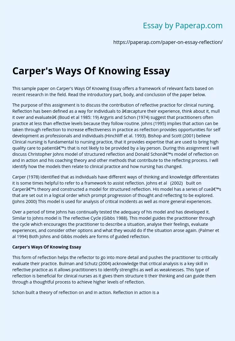 Carper's Ways Of Knowing Essay