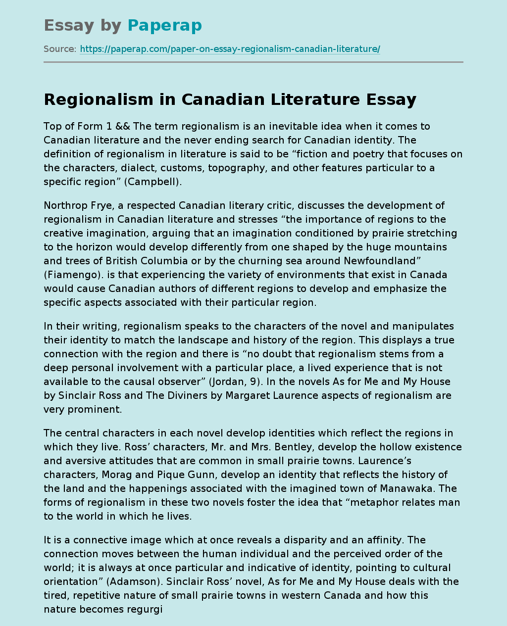 Regionalism in Canadian Literature