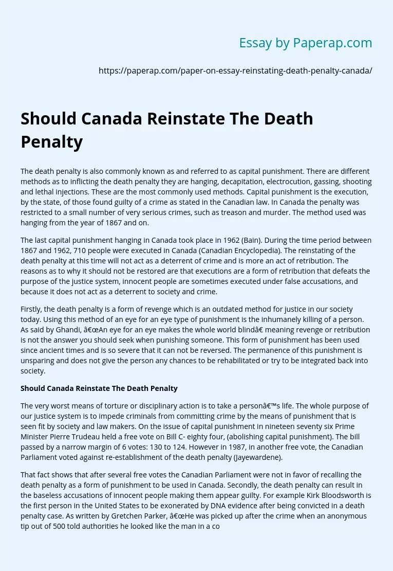 Should Canada Reinstate The Death Penalty