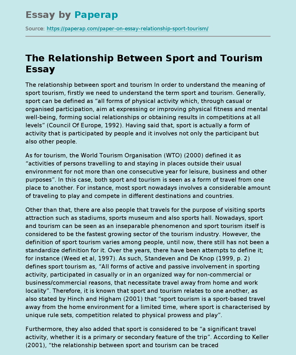 The Relationship Between Sport and Tourism