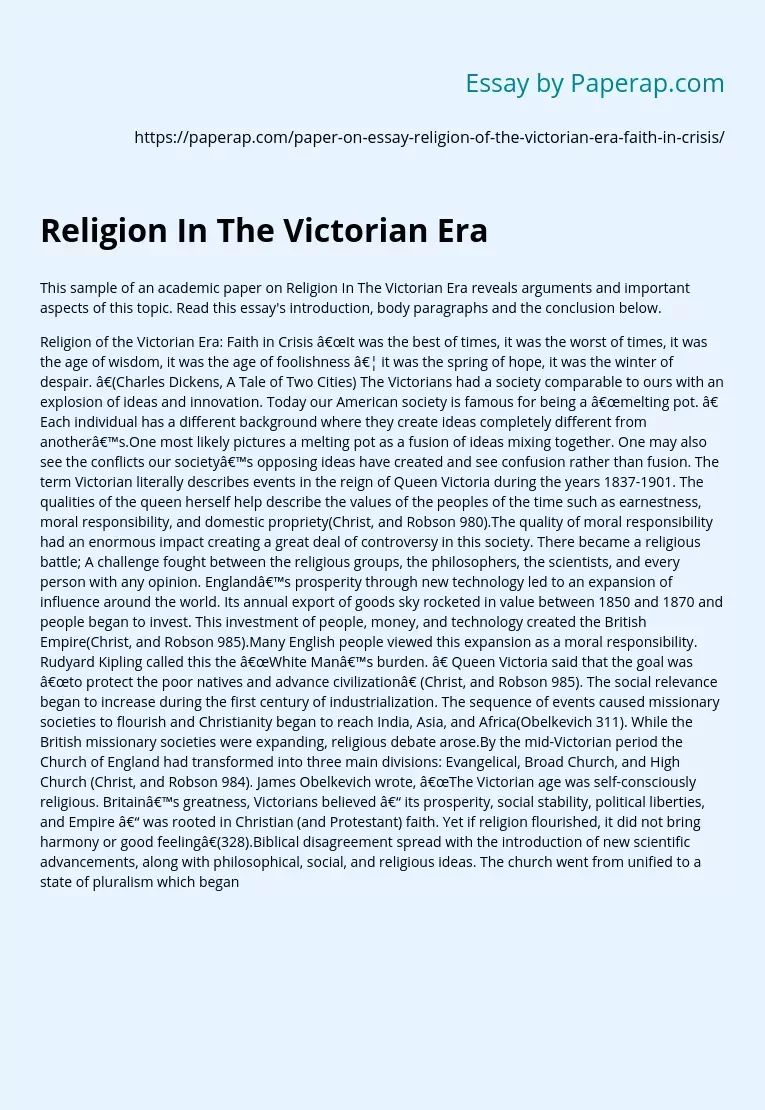 Religion In The Victorian Era