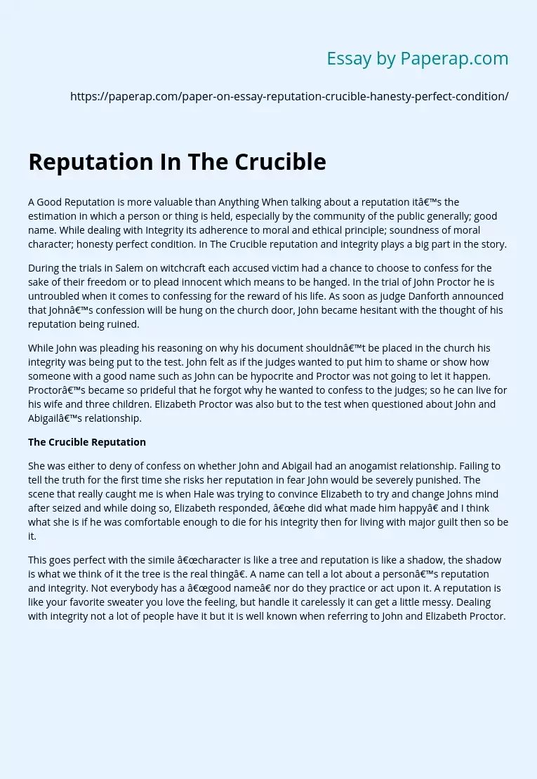 the crucible reputation essay