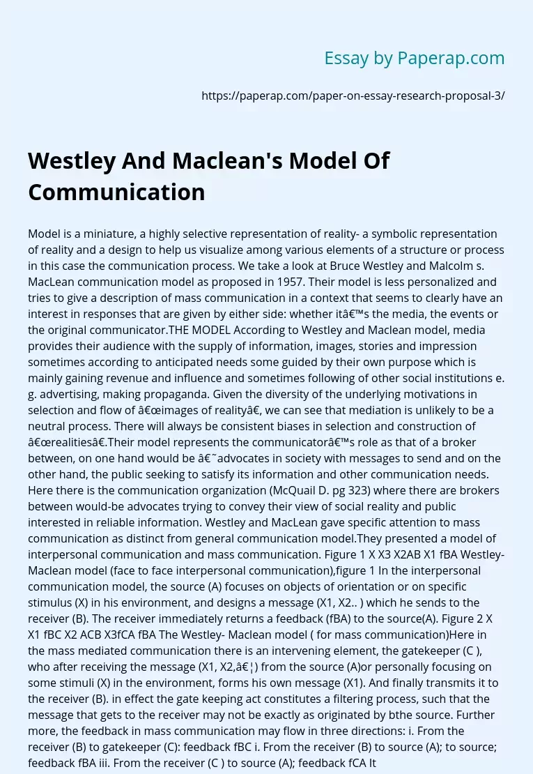 Westley And Maclean's Model Of Communication