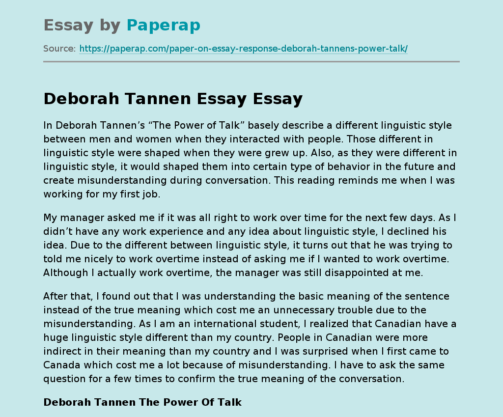Deborah Tannen Essay