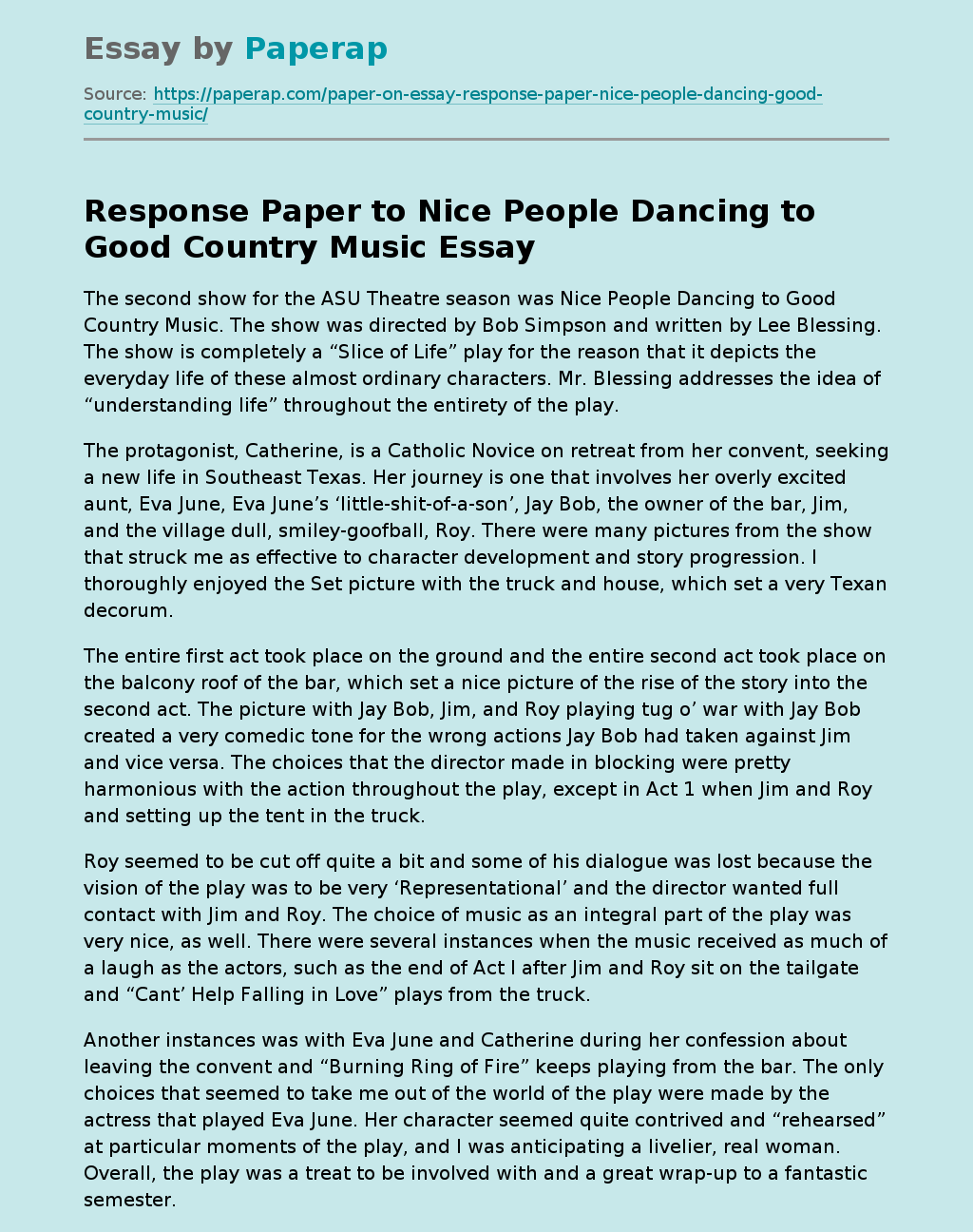 Response Paper to Nice People Dancing to Good Country Music