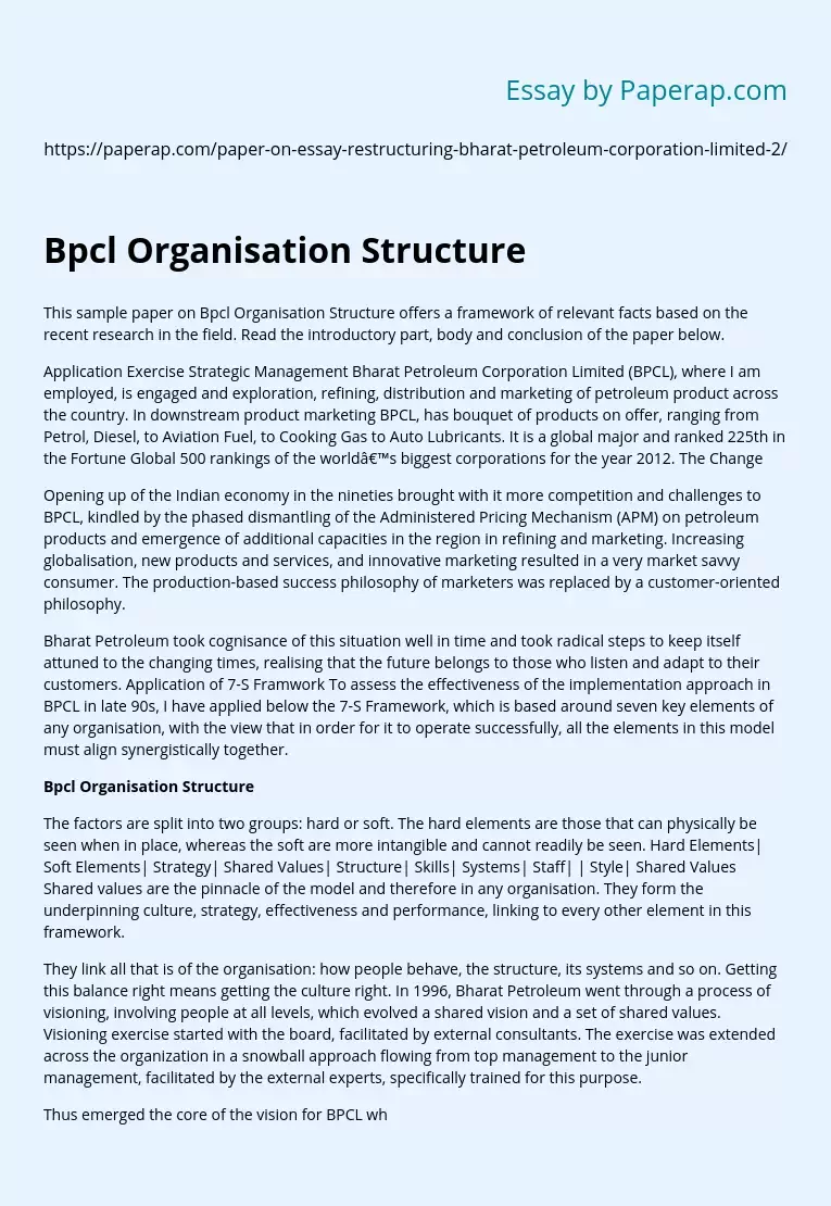 Bpcl Organisation Structure