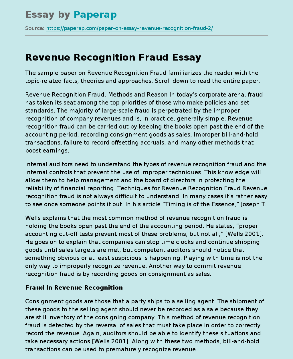 Revenue Recognition Fraud: Methods and Reason