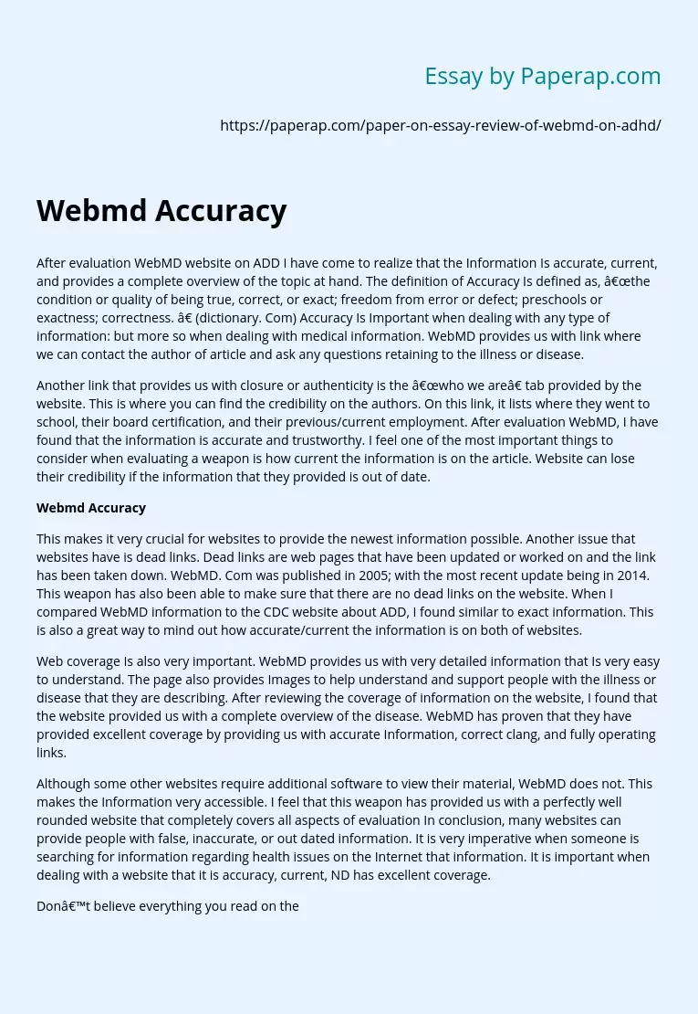 Webmd Website Score on Add