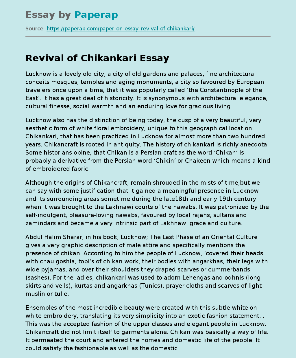 The Revival of Chikankari