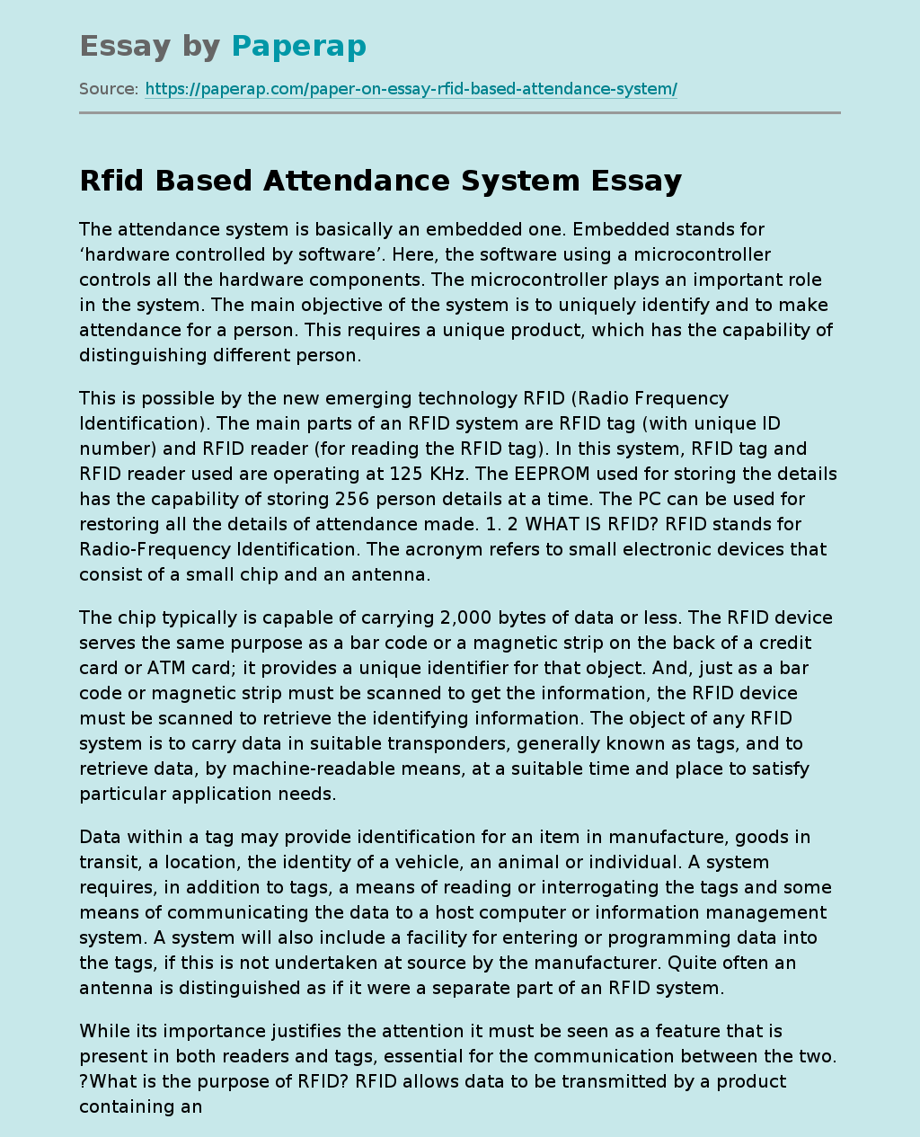 Rfid Based Attendance System
