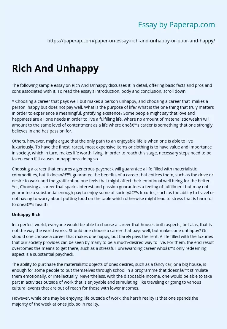 Rich And Unhappy vs Poor and Happy